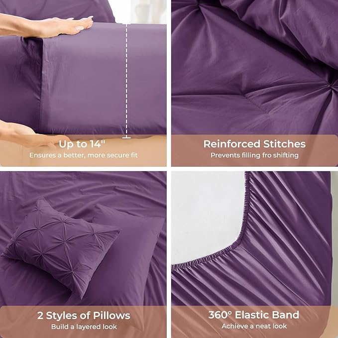 Sasttie Full Size Comforter Set, 7-Piece Bed in a Bag Double, Pintuck Bedding - Image 5