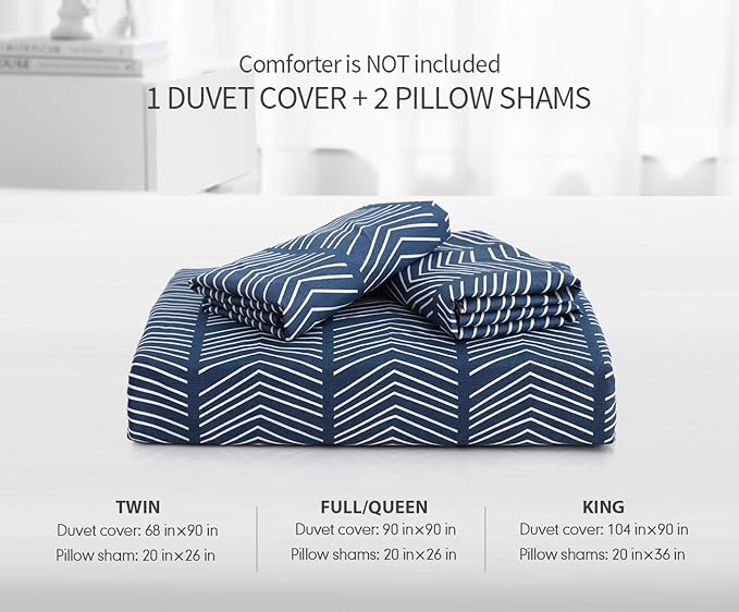 SLEEPBELLA Navy and White Duvet Cover Set, 100% Cotton Bedding, Chevron - Image 7