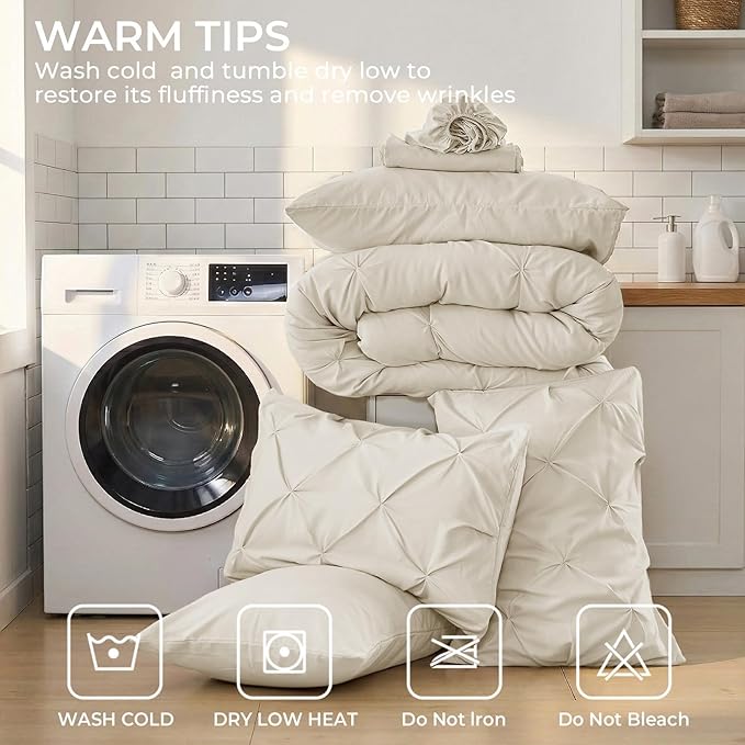 Sasttie Full Size Comforter Set, 7-Piece Bed in a Bag Double, Pintuck Bedding - Image 9
