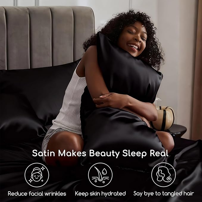 MR&HM Satin Sheets with Elastic Corner Straps, Twin Size 3-Piece Silky Bedding - Image 3