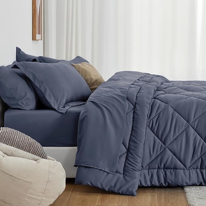 Love's cabin King Size Comforter Set Navy Blue, 7 Pieces King Bed in a Bag - Image 3