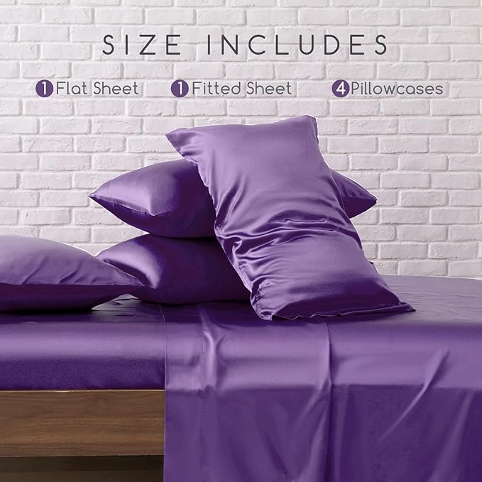 MR&HM Satin Bed Sheets, King Size Sheets Set - Image 2