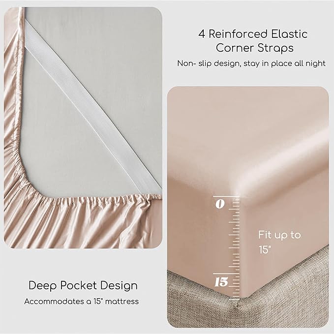 MR&HM Satin Bed Sheets, Twin Size Sheets Set - Image 4