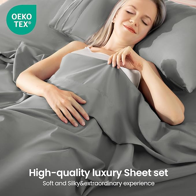 ROSE&RISY Light Grey Twin Sheet Set, 3 Pieces Soft Bedding Queen Sheet Set - Image 2
