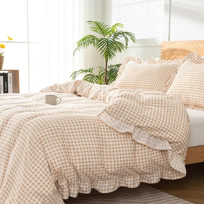 Gingham Duvet Cover Full Size, 3 Pieces Soft Breathable Microfiber Plaid - Image 6