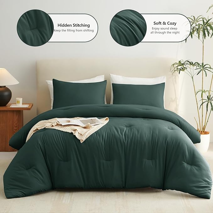CozyLux Twin Comforter Set Forest Green, 2 Pieces Twin Extra Long Solid - Image 2