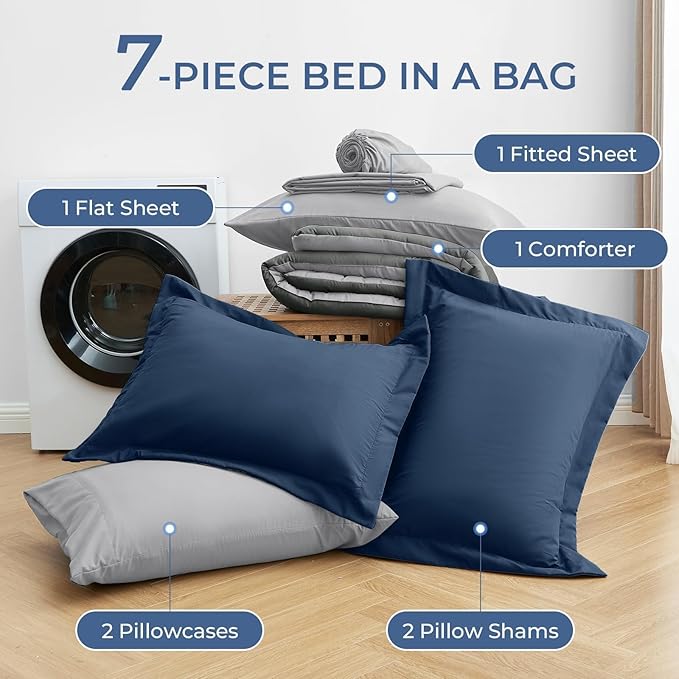 Sasttie King Size Comforter Set, 7 Pieces Bed in a Bag King, Complete Bedding - Image 6