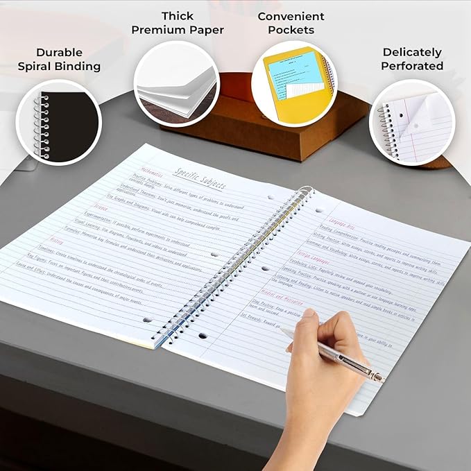 1 Subject Spiral Notebook, 50 Pack, College Ruled, Water Resistant Cover, Thick 140 Pages (70 Sheets), 8 x 10-1/2, 3 Hole Punched, Bulk School & Office, Black Cover-DeskoryOffice