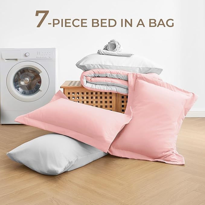 Sasttie Queen Comforter Set, 7 Pieces Reversible Bed in a Bag Queen, Complete - Image 6
