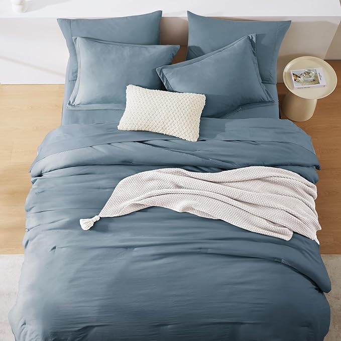 WRENSONGE Full Size Comforter Sets, 7 Pieces Oxford Blue Bed in a Bag - Image 3