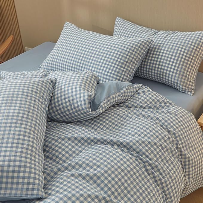 Nayoroom Blue Gingham Duvet Cover Queen Size 100% Washed Cotton Duvet Cover 3 - Image 3
