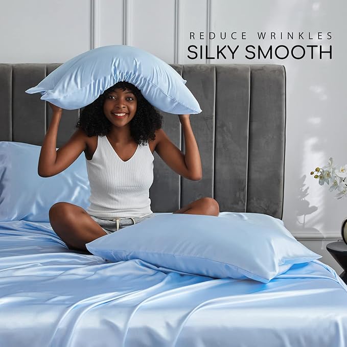 MR&HM Satin Bed Sheets, Full Size Sheets Set - Image 3
