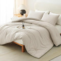 CozyLux California King Comforter Set Beige, 3 Pieces Cal King Solid Breathable by CozyLux