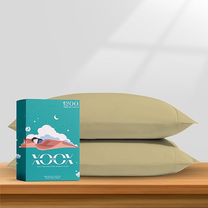XOOX Linen 100% Egyptian Cotton Queen Pillow Cases Set of 2 by XOOXLinen