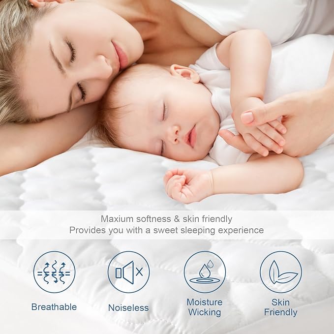 Split King Mattress Protector Pad Waterproof Quilted, Breathable & Cooling - Image 3