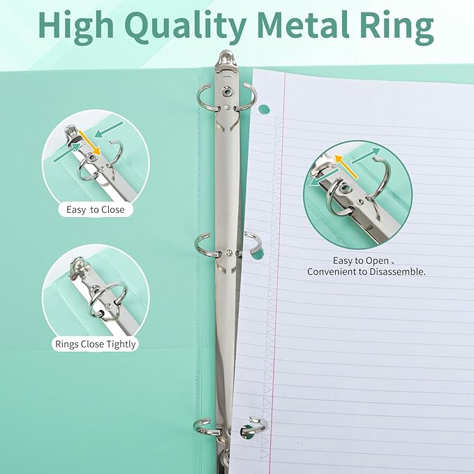 1" 3-Ring Binder, 1-inch Pastel Color Binders with 2 Inside Pockets, Clear View Cover Binder Holds 8.5'' x 11''Paper, Round Ring Binders for Office/Home/School, 6 Pack (Assorted 6 Colors)-DeskoryOffice