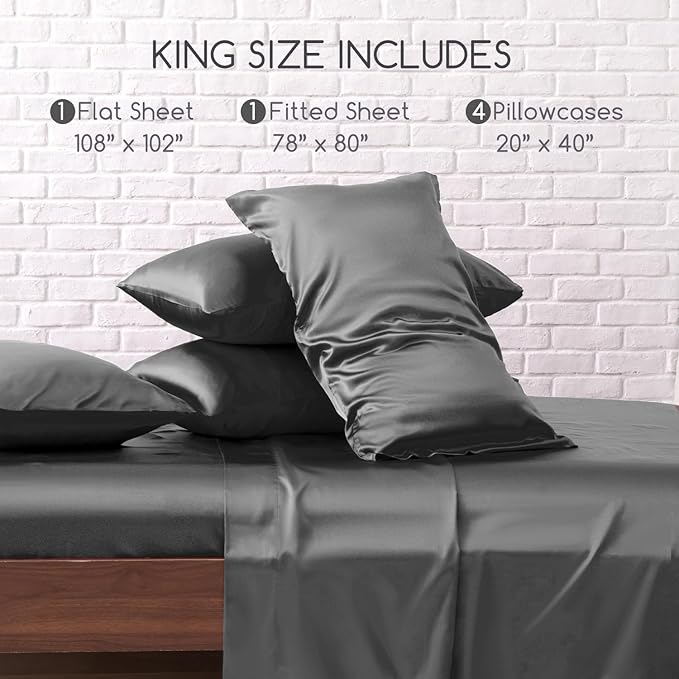 MR&HM Satin Bed Sheets, King Size Sheets Set - Image 2