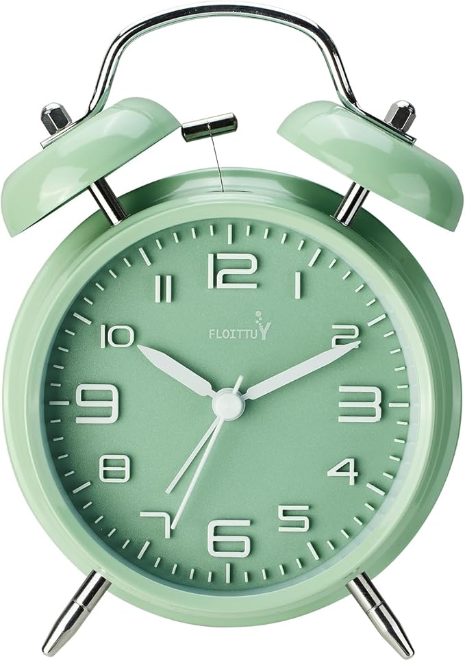 (Loud Alarm for Deep Sleepers 4'' Twin Bell Alarm Clock, Stereo Digital Dial Alarm Clock with Backlight for Bedroom and Home Decoration(Pea Green)