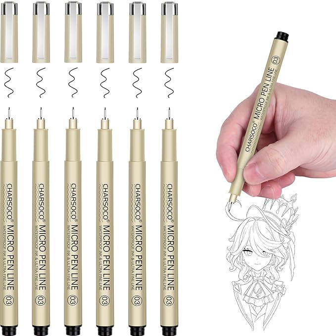 03 Micro Pen, Black Fine Point Pen with Waterproof Archival Ink, 0.38mm Fineliner Ink Pens for Artist Illustration, Sketching, Anime, Manga, Technical Drawing and Scrapbooking-DeskoryOffice