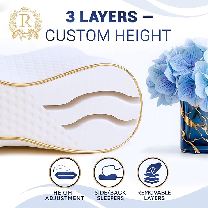Royal Therapy Travel Memory Foam Pillow, Neck Pillow Bamboo Adjustable Side - Image 5