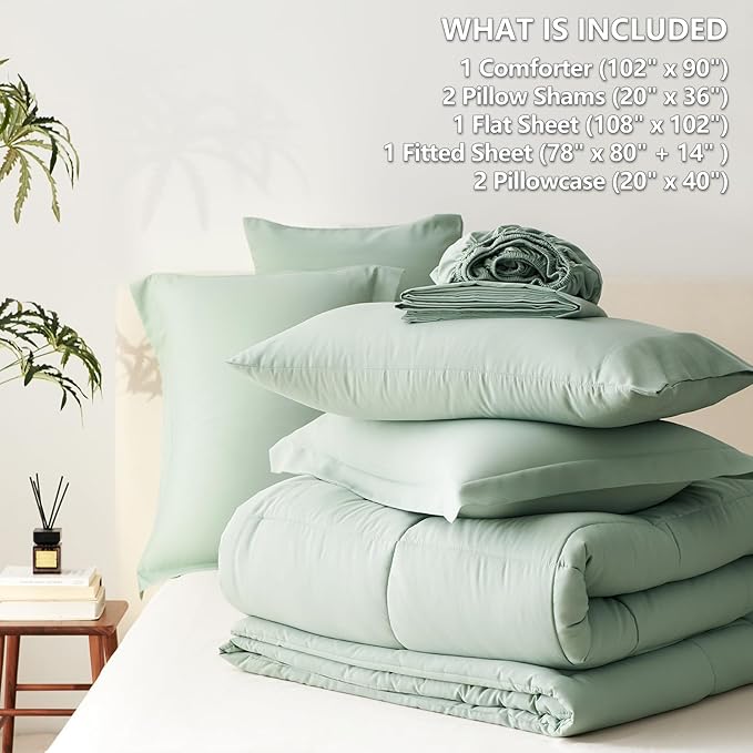 CozyLux King Size Comforter Set Sage Green - Image 7