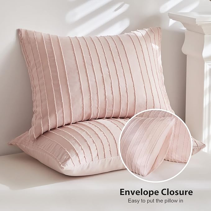 WARMDERN Pink Striped Duvet Cover Set, Boho Textured Tufted Bedding, 2 Piece - Image 7