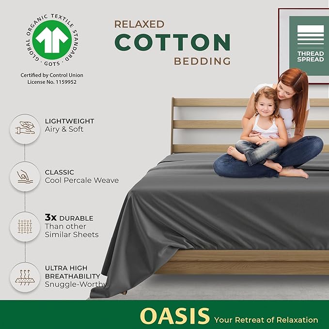 THREAD SPREAD 100% Organic Cotton Percale Flat Sheet Twin Size - Image 2