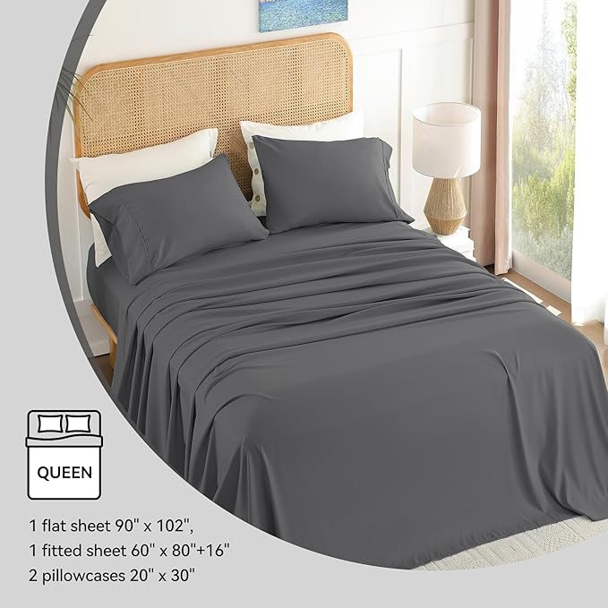 Queen Sheet Set 4 Pieces, Wrinkle Free, Oeko-Tex Certified Bedsheets，Dark Grey - Image 6