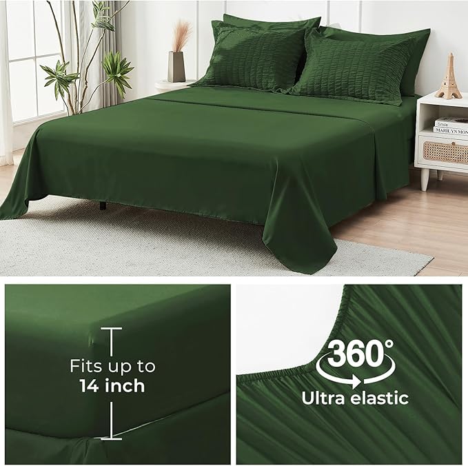 HYMOKEGE Dark Green Twin XLComforter Set Seersucker 5 Pieces, All Season Luxury - Image 6