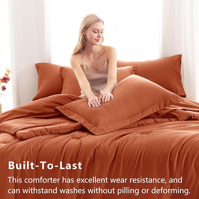 CozyLux Twin XL Comforter Set Burnt Orange, 5 Pieces Bed in a Bag Twin Extra - Image 3