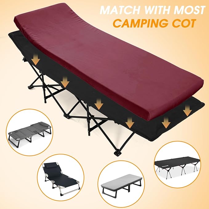CYMULA Camping Cot Mattress 2in Memory Foam Sleeping Pad, Soft Warm Non-Slip - Image 3