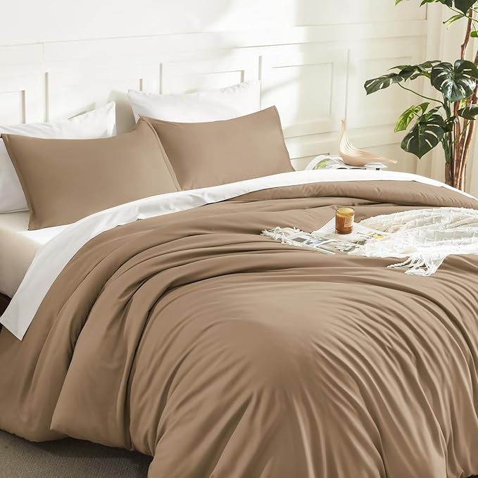 Litanika Taupe Comforter Set Queen Size, 3 Pieces Solid Bedding Comforter Set - Image 5