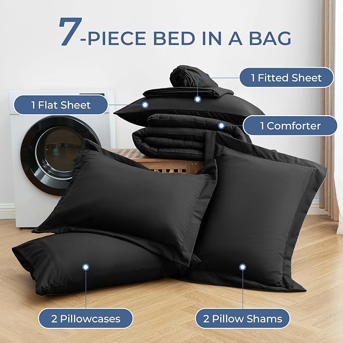 Sasttie Full Size Comforter Sets Black, 7 Pieces Bed in a Bag Full, Complete - Image 6