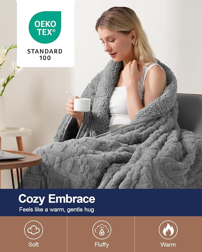 Super Fuzzy Soft Sherpa Fleece Weighted Blanket, 15 lbs Dual Sided Fluffy Heavy - Image 3