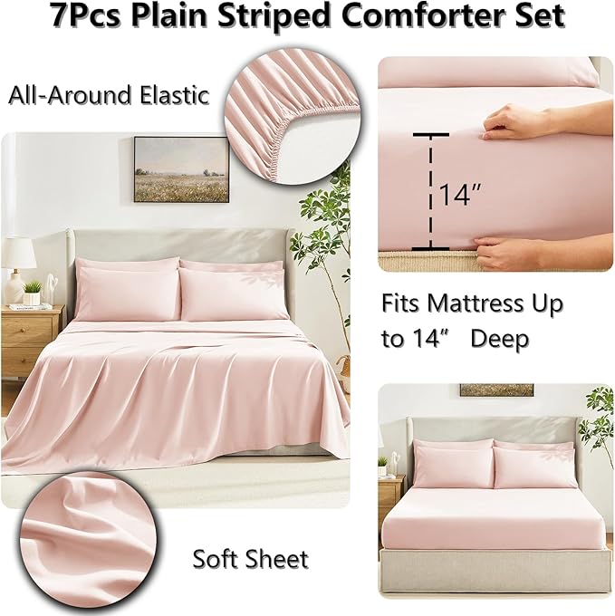 CozyLux Oversized Queen Comforter Sets Blush Pink, 7 Pieces Bed in a Bag - Image 5