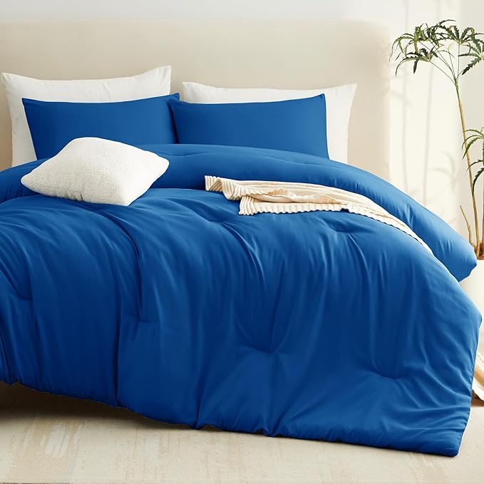 CozyLux King Size Comforter Set Classic Blue, 3 Pieces Solid Comforters King - Image 8