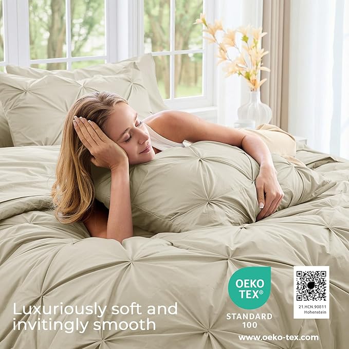 Sasttie Full Size Comforter Set, 7-Piece Bed in a Bag Double, Pintuck Bedding - Image 3