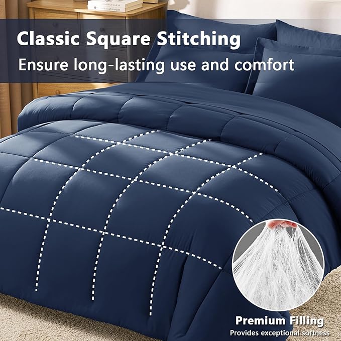 CozyLux Twin XL Comforter Set Navy Blue - Image 5