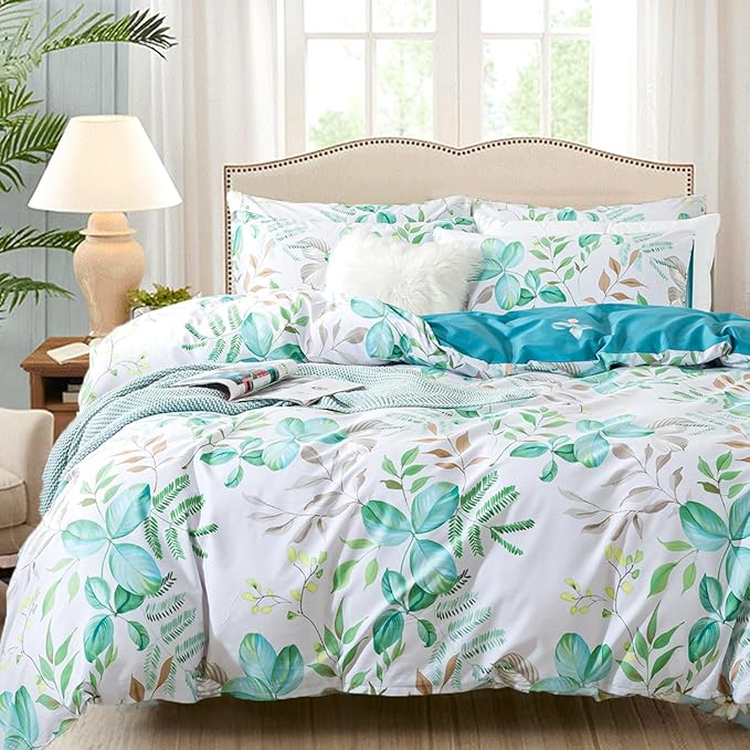 FADFAY Botanical Duvet Cover Set Twin XL 100% Cotton College Bedding Teal Green by CottonWorldSweetDream