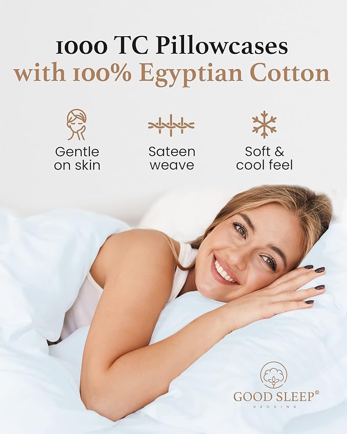 1000 TC Light Blue Standard Pillowcases Set of 4 100% Egyptian Cotton Pillow - Image 4