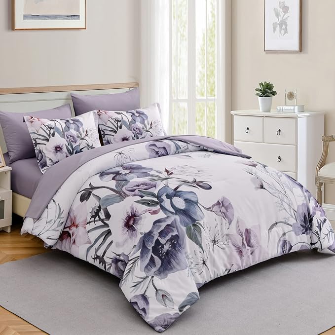 Luxudecor Floral Comforter Set California King Size 7 Piece, Elegant Floral - Image 2