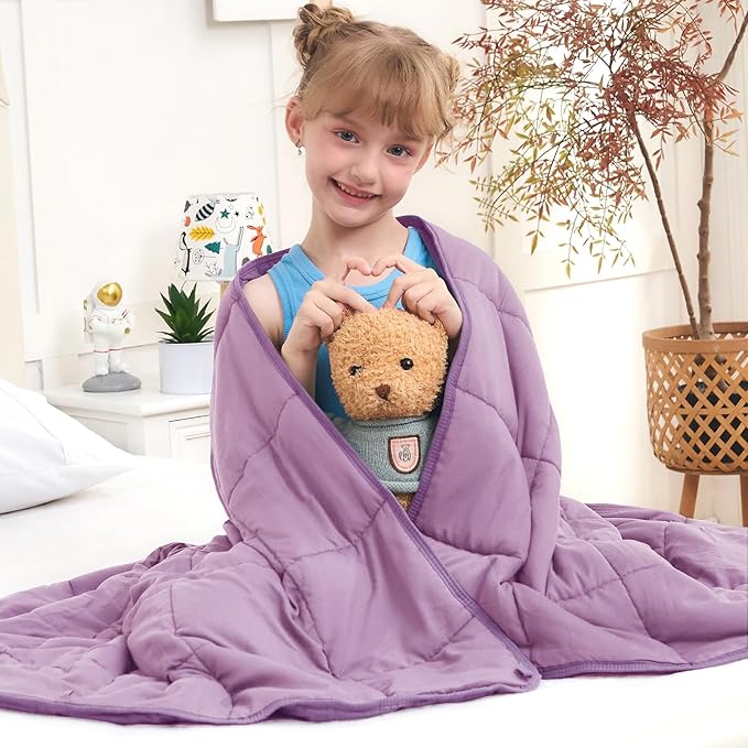 Purple Weighted Blanket Kids 3lbs, Cooling Heavy Throw Blanket by BETU