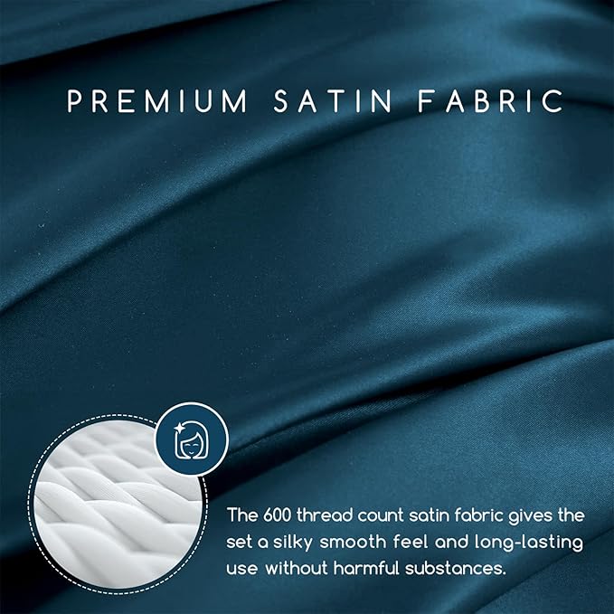 MR&HM Satin Bed Sheets, Full Size Sheets Set - Image 2
