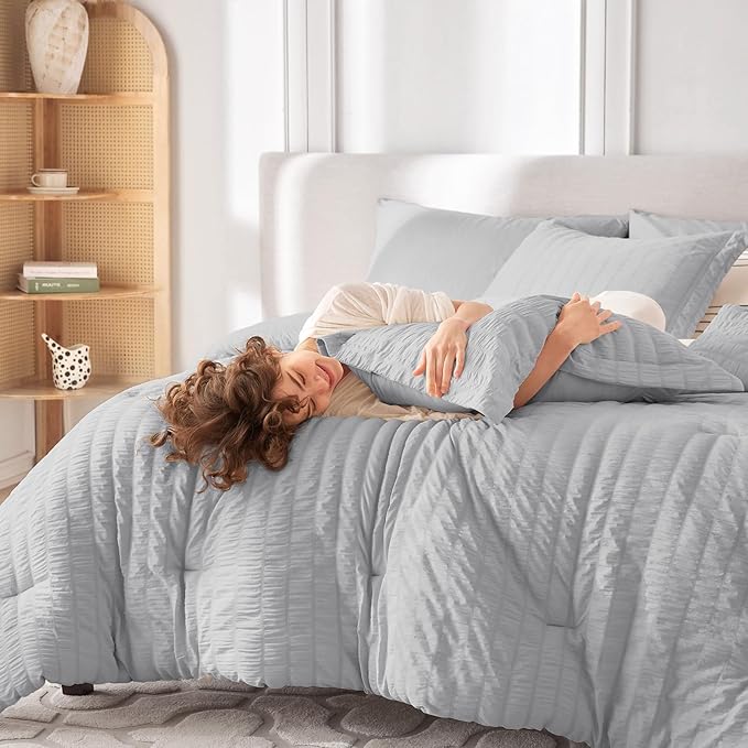 MUXHOMO 7 Pieces Full Comforter Set, Seersucker Bed in a Bag Full Size - Image 7