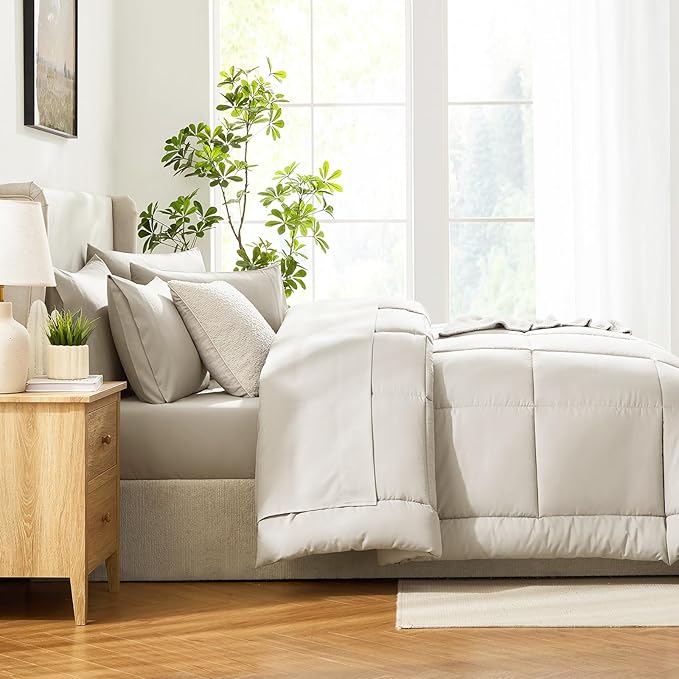 CozyLux Oversized King Comforter Sets Beige, 7 Pieces Bed in a Bag, Ultra-Soft - Image 9