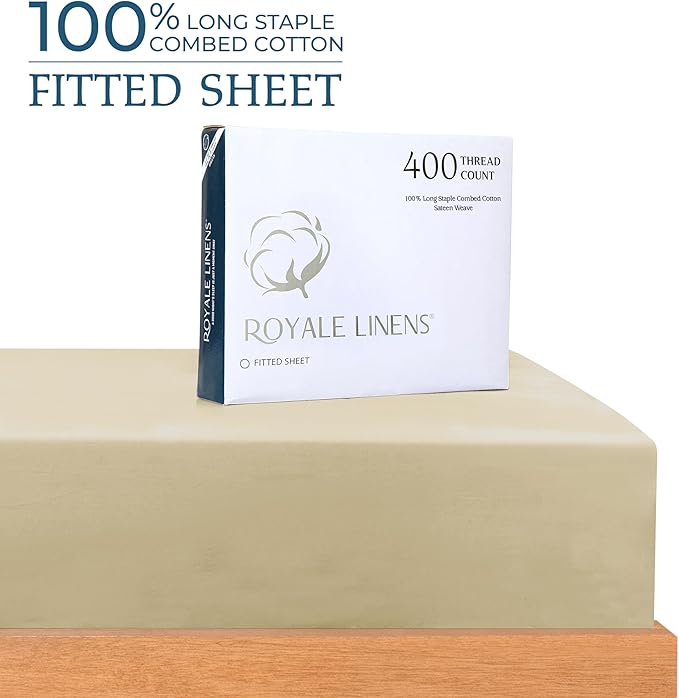 Royale Linen 400 Thread Count 100% American Grown Cotton Fitted Sheet Twin Size - Image 2