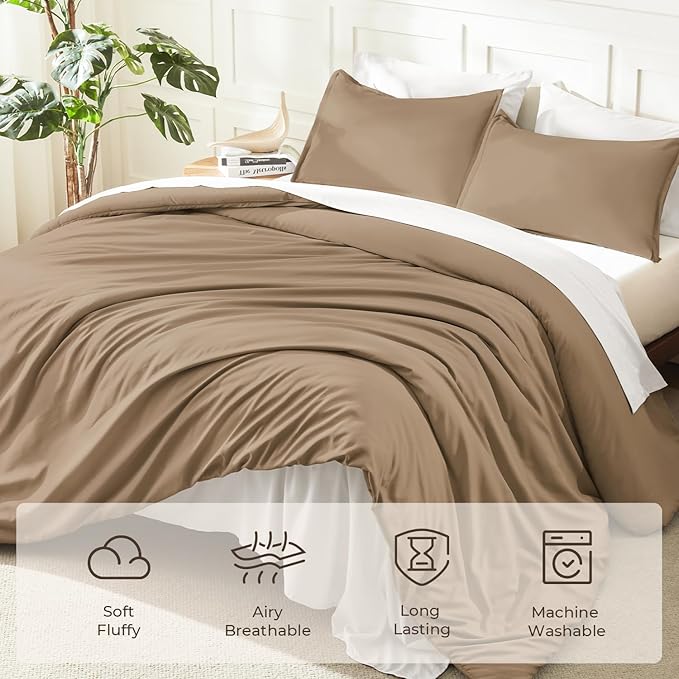 Litanika Comforters Taupe Oversized King Size, 3 Pieces Lightweight Solid - Image 3