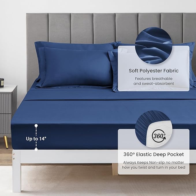 Love's cabin Queen Comforter Set Dark Blue, 7 Pieces Queen Bed in a Bag - Image 5