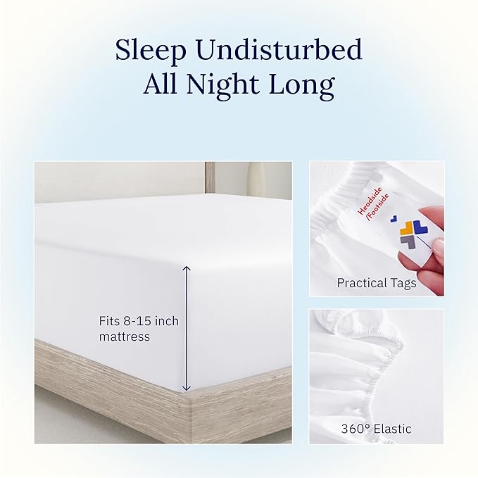 California Design Den White Twin XL Fitted Sheet, 100% Cotton 400 Thread Count - Image 6