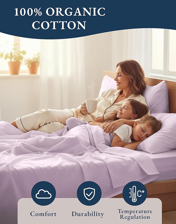 LANE LINEN 100% Organic Cotton Queen Sheets, Low Pill Fade Resistant Classic - Image 6